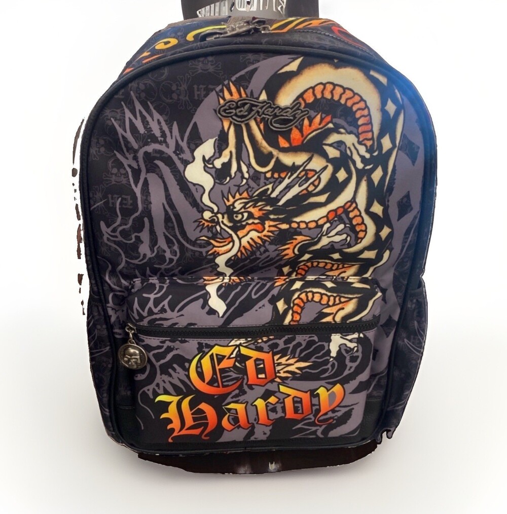 Ed Hardy Screaming Tiger Graphic Tattoo Large School Bag Backpack ~ Y2K ~ NWT